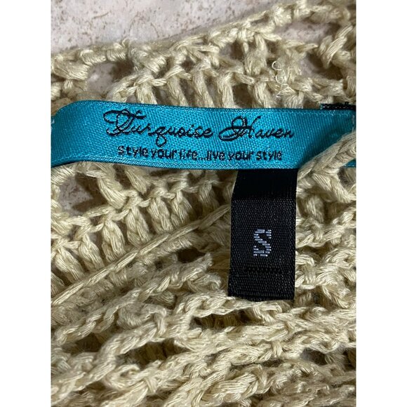 Boho Crochet Fringe Tank Top Cream Open Knit Sleeveless Beachwear Tunic Womens S - Picture 4 of 8